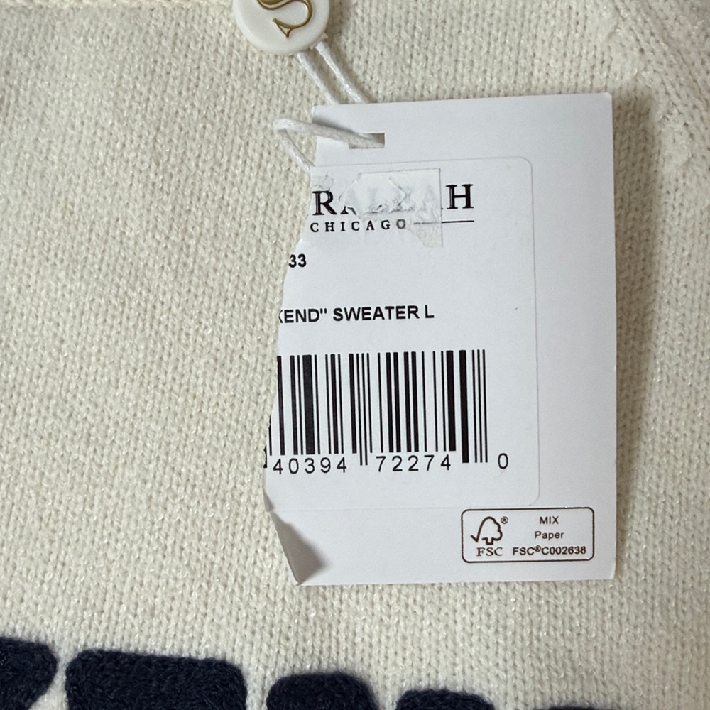 Shiraleah Cream "WEEKEND" Pullover Sweater Retro Rainbow Sleeves Size L NWT! - Picture 6 of 16